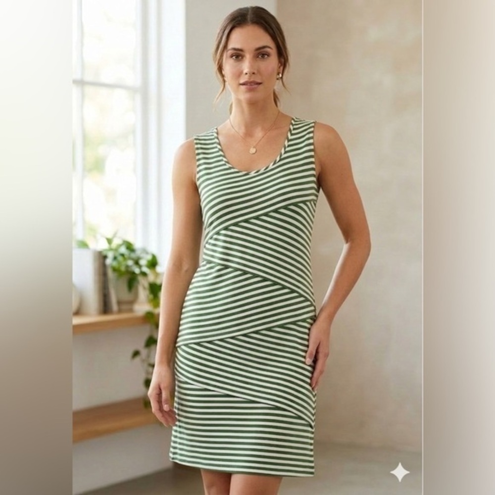 NWT Max Studio Women’s Small Green Asymmetrical Stripe Sleeveless Tank Dress S